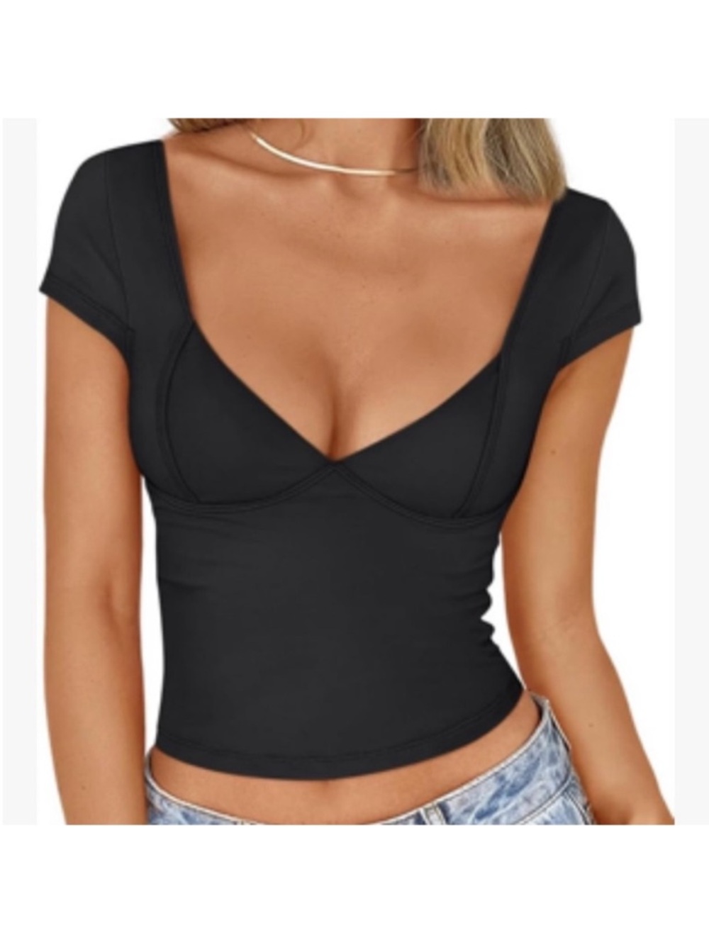Women’s Black Deep Scoop V Crop Top